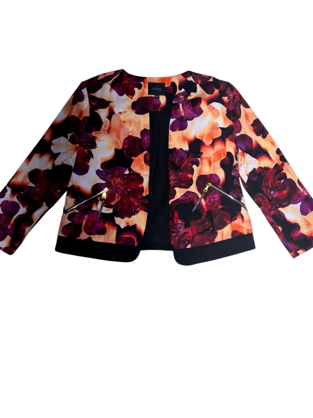 Guess Floral Open-Front Cropped Blazer - Purple & Orange